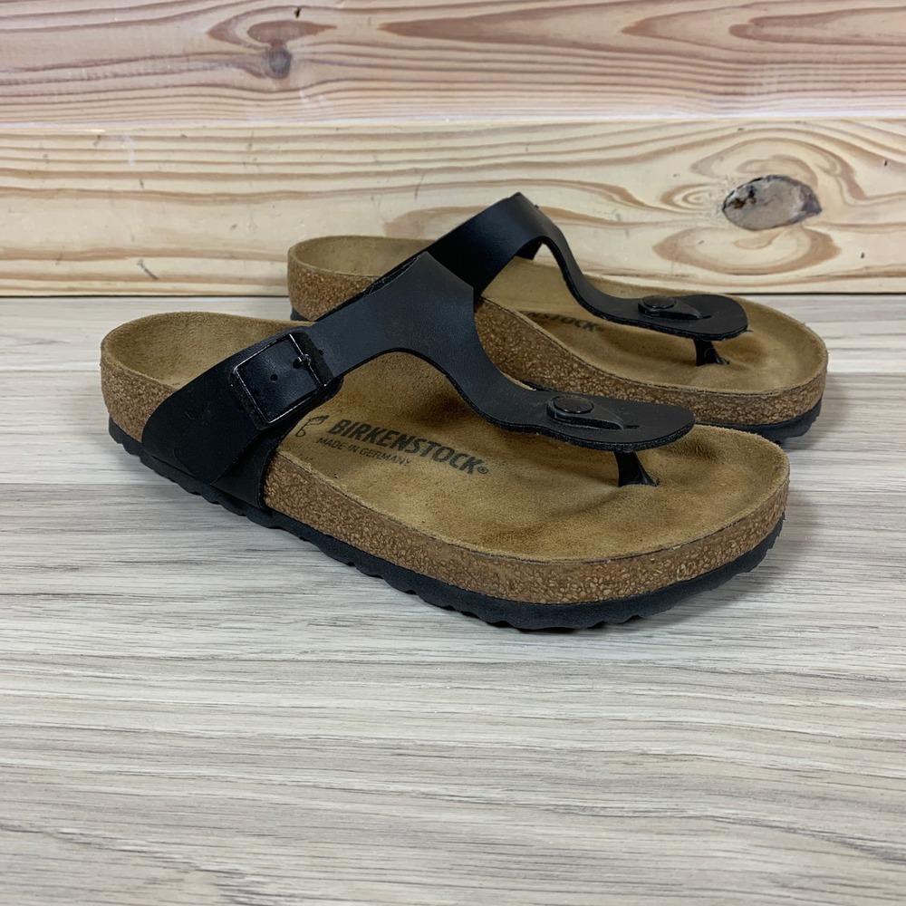 Birkenstock Gizeh Sandals Women 38 US7/7.5 Black Birko-Flor Thong Cork
